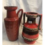 2 German pottery vases, 1 a/f.