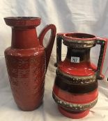 2 German pottery vases, 1 a/f.