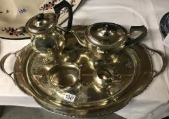A good quality 4 piece silver plated tea set on tray.