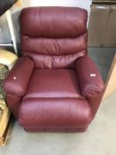 A red leather reclining chair.