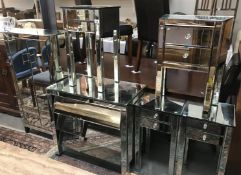 6 pieces of mirrored furniture (cupboard, drawers and 4 side tables).