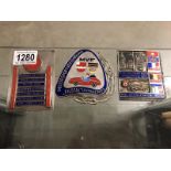 A 1931 Lubeck and a 1966 Sindelfingen ADAC German vintage enamel car rally plaques and one other.