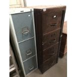 2 old filing cabinets - 1 metal 3 drawer and the other a wooden 4 drawer.