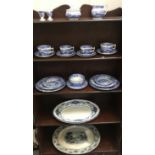 A collection of Spode blue and white ware and 3 meat platters.