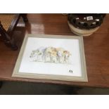 A framed and glazed watercolour style print of cattle, signed Fiona Homer.