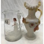 A Mary Gregory jug and a 'Stourbridge' glass ewer.