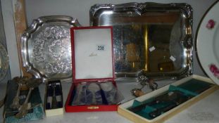 2 silver plate trays, cutlery etc.