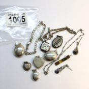 7 silver lockets, bracelets etc.