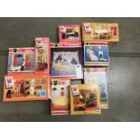 11 boxed Pedigree Sindy house furniture sets including china cabinet, settee, fridge, dining table,
