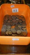 A tray of coins including some silver.