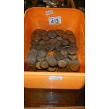 A tray of coins including some silver.