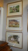 3 framed and glazed English rural scene pictures,