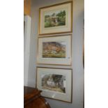 3 framed and glazed English rural scene pictures,