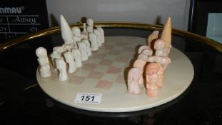 A stone chess set.