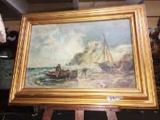 A gilt framed oil on board seascape.