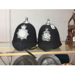 2 Police helmets - Leicester City Police (with night badge) and Leicester & Rutland (both forces no