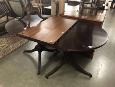 An oval dining table.