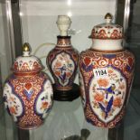 2 fine Kaiser 'Ming' lidded vases and a Kaiser 'Ming' lamp base.