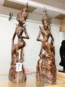 2 carved mahogany Asian figures.