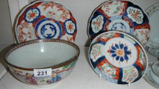 A Chinese bowl a/f, another Chinese bowl and 2 Chinese plates.