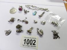 14 silver charms, a St. Christopher pendant and a bracelet.