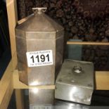 A Silver plate tea caddy and a pewter box.