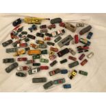 A box of play-worn die-cast including Dinky, Corgi, Matchbox, Spot On etc.