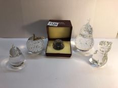 5 glass paperweights including boxed Swarovski crystal, apple, pear etc.