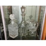 A mixed lot of glass ware including decanters.