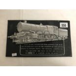 Railway commemorative plaque - King Class locomotive King George V no 6000 - This plaque was cast