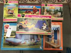 6 boxed Pedigree Sindy outside box sets including camping, buggy, foldaway tent, balcony pack,