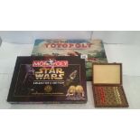 A Monopoly Star Wars set, Totopoly, Jaques travelling chess set.