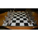 A large chess set.