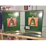 2 boxed Bell's finest whisky bells with contents.