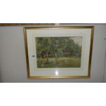 A framed and glazed farmyard watercolour on board (artist not Known).