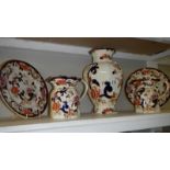 5 items of Mason's Mandalay pattern including vase, jugs and plates.