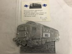 BR Deltic diesel locomotive commemorative plaque with certificate - This plaque cast in the B.R.E.