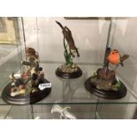 3 Country artist figures - Otter swimming, Robin on trowel and harvest mouse with blackberries.
