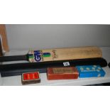 A signed cricket bat, dominoes etc.