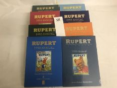 8 1950's Rupert bear facsimile annuals, 1950, 1951, 1952, 1953, 1955, 1957, 1958, 1959.