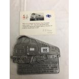 BR Western diesel hydralic locomotive commemorative plaque with certificate - This plaque cast in