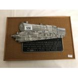 Railway commemorative plaque - King Class locomotive King George V no 6000 - This plaque was cast