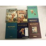 7 1940's Rupert bear facsimile books, 1941, 1942, 1943, 1944, 1945, 1948, 1949.