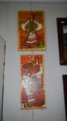 2 Russian/Eastern European painted boards showing ladies in traditional costume.