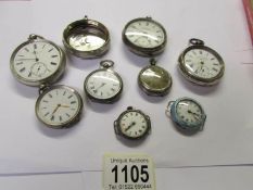 A quantity of silver cased pocket watches and silver cases for spare or repair.