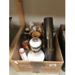 A box of miscellaneous jugs, wine decanters etc.