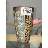 A Doulton Lambeth 1881 decorated tumbler with white on grey and pink on black alternative panels.