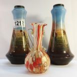 A pair of 19th century 'Bless the Earth' vases and a millefiori vase.