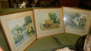 3 framed and glazed farming prints.