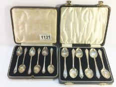 2 cased sets of 6 silver teaspoons - one set hall marked Joshua Williamsm & Co.